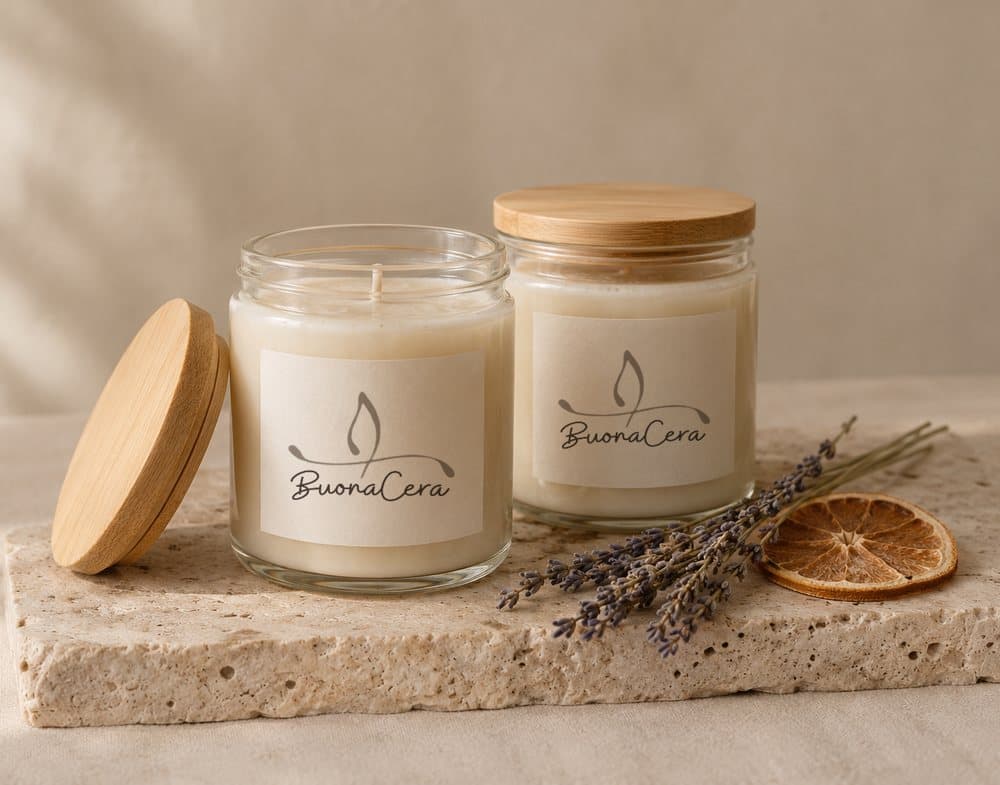 Velas aromáticas artesanais BuonaCera em potes de vidro